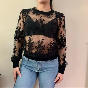 NWOT JOA black mesh lace sweater top